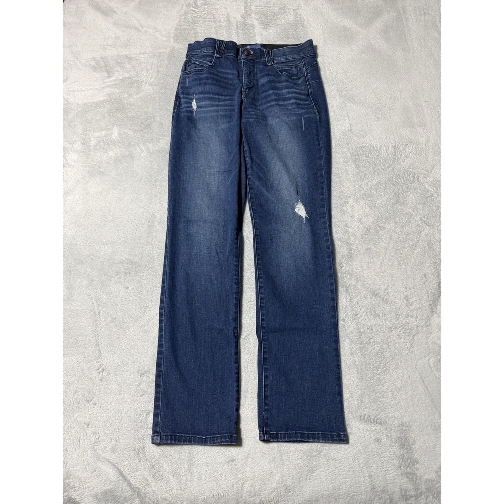 Democracy Jeans Womens 8 Straight Blue Medium Wash Denim Distressed 28x30